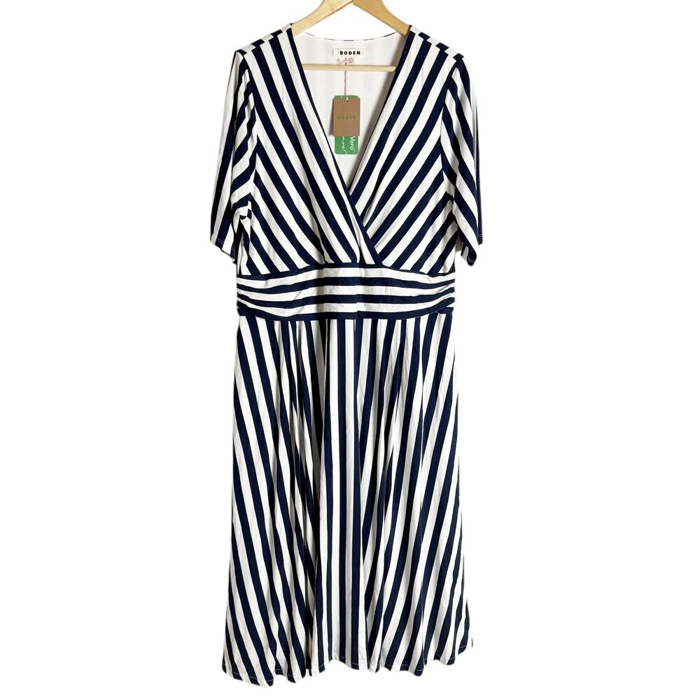 Boden Navy and White Striped Midi Dress